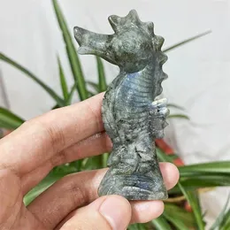 장식 인형 8cm 자연 래브라도 라이트 해마 수정 동물 조각 치유 에너지 돌 패션 홈 장식 생일 선물 1pc