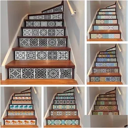 Wall Stickers Yazi 6Pcs Removable Step Self-Adhesive Stairs Sticker Ceramic Tiles Pvc Stair Wallpaper Decal Vinyl Stairway Decor 18X Dhm9K