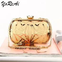 الأزياء Women Women Evening Bag Cute Golden Pu Leather Rights Luxury Party Prom Prom Bags Diamond Lipstick Clutch 240118