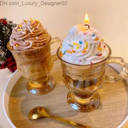 Candles Creative Caffee Americano Coffee Cup Ice Cream Scented Candles Glass Cups Snow Top Romantic Aromatherapy Decorative Ornaments Q240127