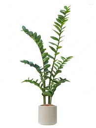 Flores decorativas simulação planta verde zamioculcas folhas plantas simuladas interior paisagem ao lado do sofá piso bonsai