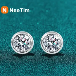 Örhängen neetim 1ct d färg moissanit studörhängen runda lysande skärning 18k guld pläterad 925 sterling silver öron studs för kvinnor