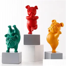 Decorative Objects & Figurines Decorative Objects Figurines Resin Yoga French Bldog Statue Dog Nordic Creative Cartoon Animals Scpture Dhyeg