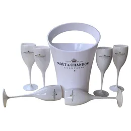 6 copos 1 balde baldes de gelo e vidro de vinho 3000ml taças de acrílico champanhe copos de vinho de casamento barra de festa garrafa cooler265z