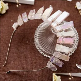 Haarspangen Haarspangen Haarspangen Natürliche schillernde rosa Kristall-Tiaras Sonnengöttin Haarband Mond Handgefertigte Krone für Hexenstirnband Ha Dhezv