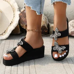 Slippers Crystal Women Shoes Wedges High Heels Open Toe Summer 2024 Slingback Sandals Flip Flops Pumps Femme Slides