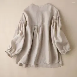 Camicette da donna Camicie da donna Top Ispirazione vintage Casual con maniche a lanterna Design monopetto Vestibilità ampia Tinta unita Per il retrò