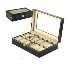 12 Slots Black PU Leather Wrist Watch Box Holder Storage Case Organizer Display regalos para hombre 30x20x8cm 240119