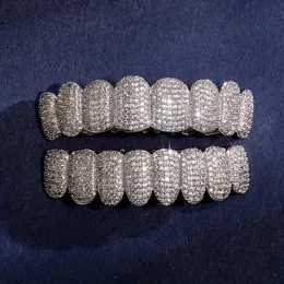 2 Stück/Set Hip Hop Kubikzircon Zähne Grillz, Top Bottom Teeth Grills für Männer, Unisex Zähne Schmuck Geschenk