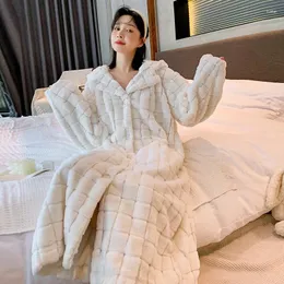 Kvinnors sömnkläder 2 lager förtjockande mantel kvinnor vinter korall sammet huva kimono nattklänning varm morgon klänning badrock mjukt hem slitage