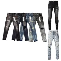 Modedesigner Casual Herren Neue Lila Jeans Spleißen Zerrissene High Street Slim Motorrad Patch Langes Bein Outdoor-Sport Jogginghose