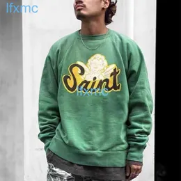 Saint Michael Angel Raglan Sleep Crack Wash Green Rundhals-Hoodie MUDO