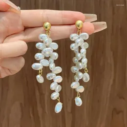 매달린 귀걸이 Xialuoke Long Tassels Baroque Imitation Pearl Drop for Women European American Style Earring Girl Party Travel Jewelry