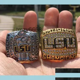 클러스터 링 2PCS 2003 2007 LSU Tigers National Championship Ring Set 기념품 팬 남성 선물 선물 도매 드롭 배달 보석 DHLEM 9G8M