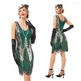 Abiti casual Verde Donna Scollo a V Perline Frange Paillettes Cocktail Prom Festa di nozze Vintage anni '20 anni '30 Flapper Moda Mini abito