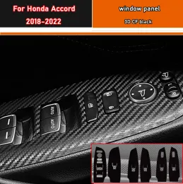 Estilo do carro preto carbono decalque botão de elevação da janela do carro interruptor painel capa guarnição adesivo 4 pçs/set para honda accord 2018-2022