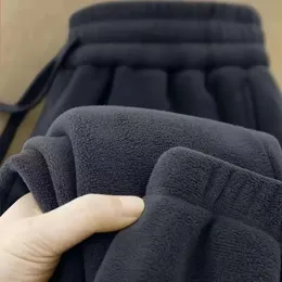 Calças de lã polar dupla face para homens desgaste exterior leggings sweatpants veludo espessamento velo inverno quente calças esportivas 240124