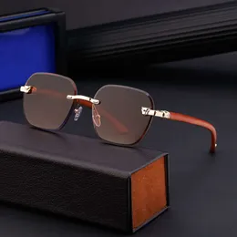 2024 New Cut Edge Frameless Sunglasses for Men, Leopard Imitation Wood Grain Mirror Legs, Sun Male