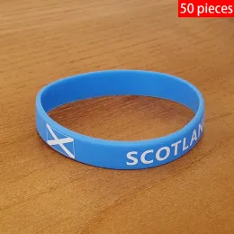 Bracciali 50 pezzi Braccialetti con bandiera nazionale scozzese Bracciale sportivo in silicone Uomo Donna Elastico Accessorio di moda commemorativo patriottico