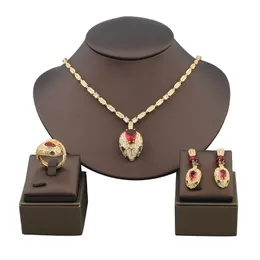 Ruby Retro Snake Head Ring Ring Necklace Netclace Jewelry Set Ladies Banquet Bride New Year Party Everyday Jewelry المجوهرات