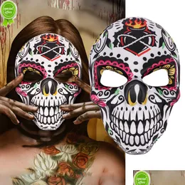 Designer-Masken Neuer mexikanischer Tag der Toten SKL-Maske Cosplay Halloween-Skelette Druckmasken Dress Up Purim Party Kostüm Prop Drop Del Dhwkn