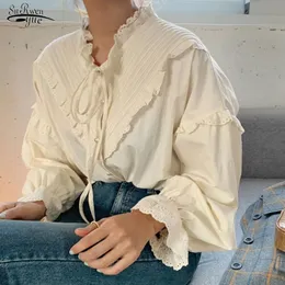 Blusas mujer de moda sıradan kadınlar gömlek bahar gevşek vintage üstler Kore tarzı uzun fener kollu bluz zarif 240125