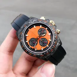 TW Carbon Fiber Watch Size 40x13.5mm مع 7750 حركة الياقوت الكريستال الزجاجية مرآة Super Luminous