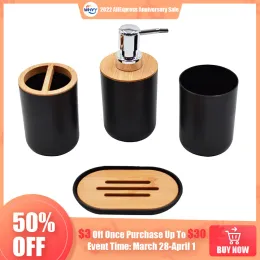 Supporti WHYY Accessori da bagno in legno Set Portaspazzolino Portasapone Dispenser di sapone liquido Organizzatore per forniture per decorazioni per doccia da bagno