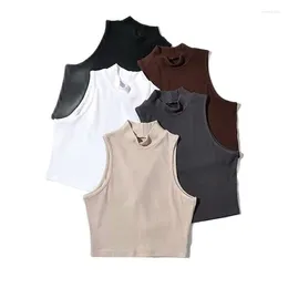 Damen-Tanks, 2024, Sommer, Schwarz, Damenmode, Crop-Top, lässig, schlicht, Stehkragen, Weiß, ärmellos, täglich, Basic-Tanktops, Y2K, 5 Farben