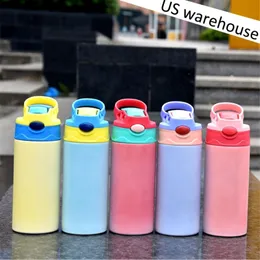 US Warehouse Sublimation Straight Sippy Cup 12oz UV Color Change Tumbler Glow in Dark Kids Bottle Blank Cute Double-Wall Stainless298u