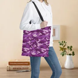 Einkaufstaschen, lila, Camouflage-Design, große Kapazität, für Damen, Supermarkt-Handtaschen, wiederverwendbar, faltbar, für Mama, Aufbewahrung, Umhängetasche