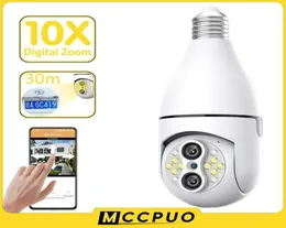 Telecamere IP Mccpuo Dual Lens E27 Lampadina Telecamera di sorveglianza WIFI 360 Tracciamento automatico 360 PTZ Telecamera IP Visione notturna a colori Sicurezza IP C5110962