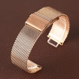 Titta på band Rose Gold 18 20 22mm Band Mesh rostfritt stålband vik över låsade armbandsur ersättningsarmband cinturino orolo283g