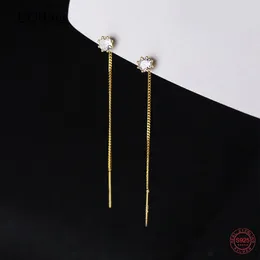 Brincos pendurados atacado design coreano único zircão longo linha de orelha gota para mulheres prata esterlina 925 jóias