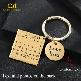 Chains Personality Calendar Keychain Hand Carved Calendar Highlighted with Heart Date Keyring Stainless Steel Private Custom Key Chain