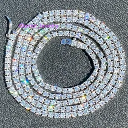 Ожерелье Vvs на заказ, 2 мм, проходит алмазный тестер, твердая теннисная цепочка из стерлингового серебра, муассанит для женщин и мужчин