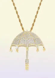 남자를위한 힙합 우산 지르콘 펜던트 목걸이 황금 합금 라인 스톤 고급 쿠바 체인 패션 jewelr292g8612136