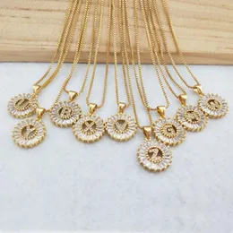 10pcs Gold Color Round Micro Pave Crystal Cubic Zirconia 26 Letter Pendants Darms Necklace Making for Woman NK348 J1907122669