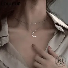 Louleur Collana in vero argento sterling 925 con luna Elegante collana a catena in oro a doppio strato per le donne Moda Lusso Fine Jewellery 09210B