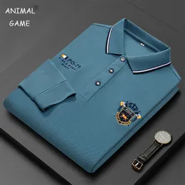 Koreli Erkekler Uzun Kollu İşlemeli Polo Tshirt Düğmesi Polo Gömlek Yakası Nefes Alabası Top 4xl 240124