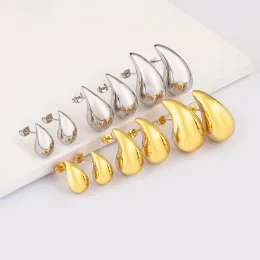 Lusso leggero europeo e americano Nuovi semplici Dupes Teardrop Chunky Hammered Colore dorato / argento 3 dimensioni Orecchini in oro giallo 14k Gioielli