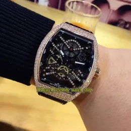 Alta qualidade v 45 s6 sqt nr br nr preto esqueleto dial rosa ouro diamante caso mecânico automático relógio masculino pulseira de couro watch244v