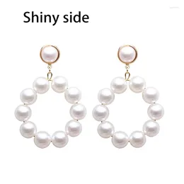 Stud Earrings Shiny Side Fashion Brand Jewelry Elegant Pearl Circle For Women Summer Simple Style Gift