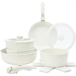 Set di pentole Cucina country Set di pentole e padelle da 13 pezzi - Antiaderente sicuro K con manico rimovibile Forno per camper (Crema)