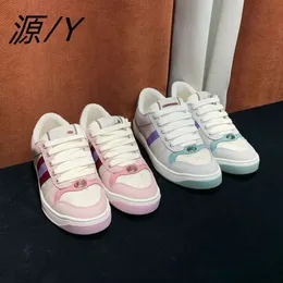 G Family's Little Dirty Shoes 2024 New Ice Blue Light Pink Retro Old Flower Color Block Propeledile Casual زوجين قذرة