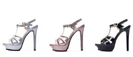 6004 Designer de luxo Mulheres Sandália Tribute Plataforma de couro Sandálias Stiletto Highs Heel Shoes Open Toe T-Strap Sandálias de salto alto com 13cm