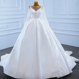 新しい到着a-line花嫁ウェディングドレス2024薄手の首の長い幻想袖のレースサテンブライダルガウンnoivaローブデマリー