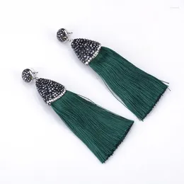 Dangle Küpeler Boho Maroon Cayenne Kırmızı Tıknaz İpek Kalın Püskül Black Rhinestone Cap Charm Saplamalar Kadınlar İçin Üstü