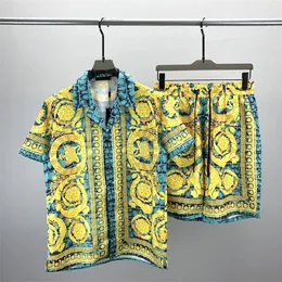 2 Men's Tracksuits Mens Hawaiian Beach Sets Vacation Shirts For Men And Women Color Blocking Printed Shorts Set#25