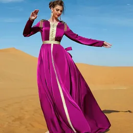 Casual Dresses Rhinestones Beaded Eid Embroidery Party Dress For Women Ramadan Jalabiya Muslim Abaya Maxi Moroccan Caftan Vestidos